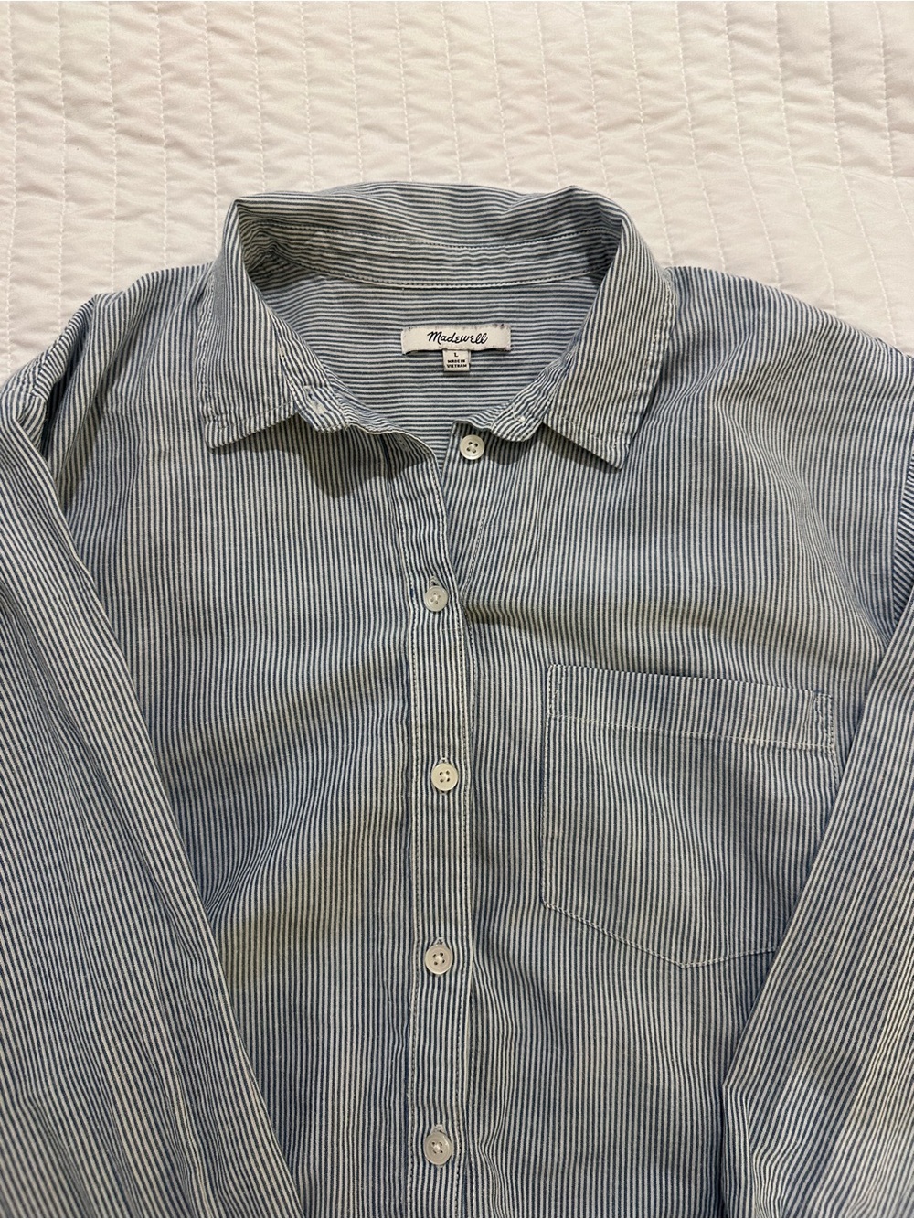 Madewell Blue and White Pinstripe Button-Down Shirt - Picture 3 of 8